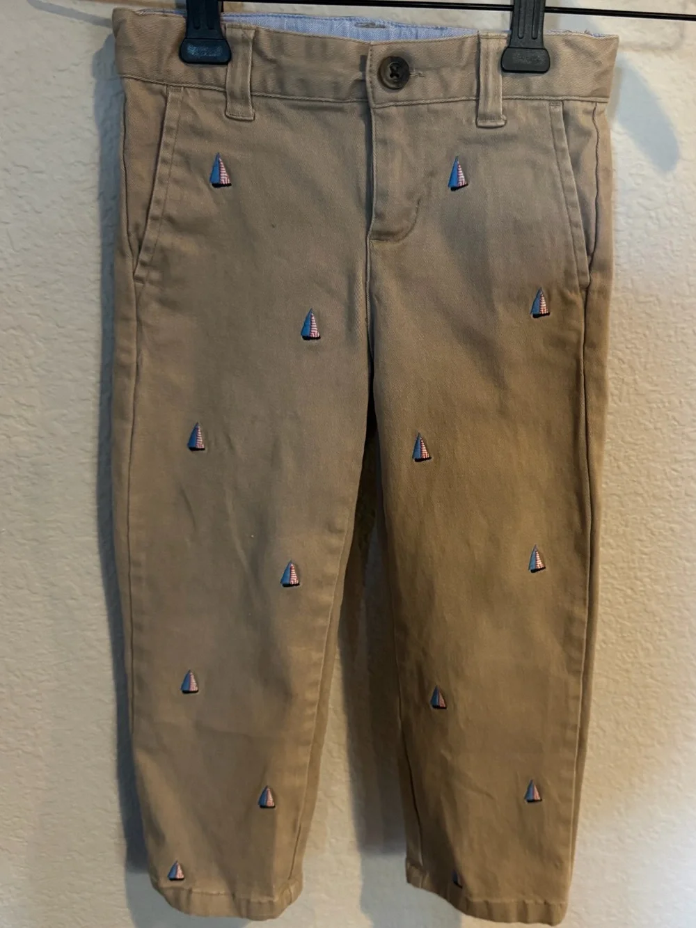 Janie and Jack Khaki Pants with Navy Sailboat Embroidery Size 3